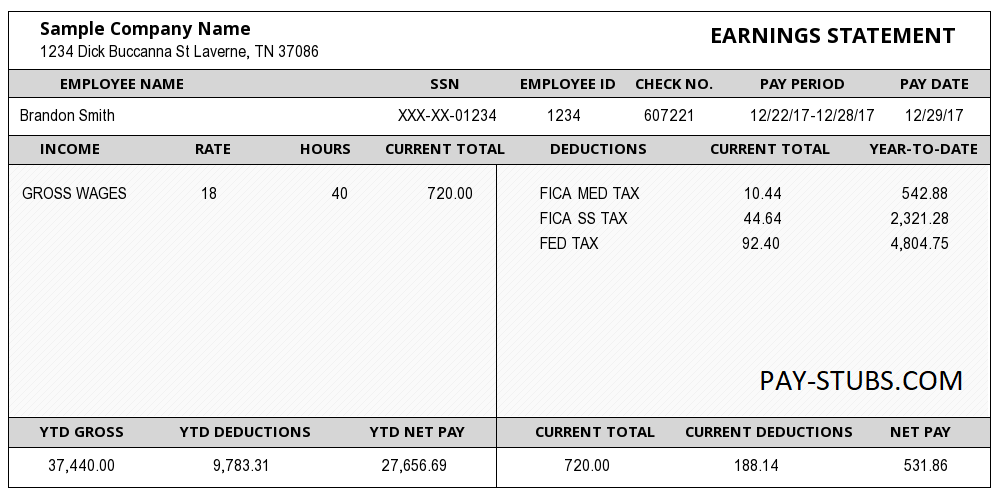 Sample pay stub