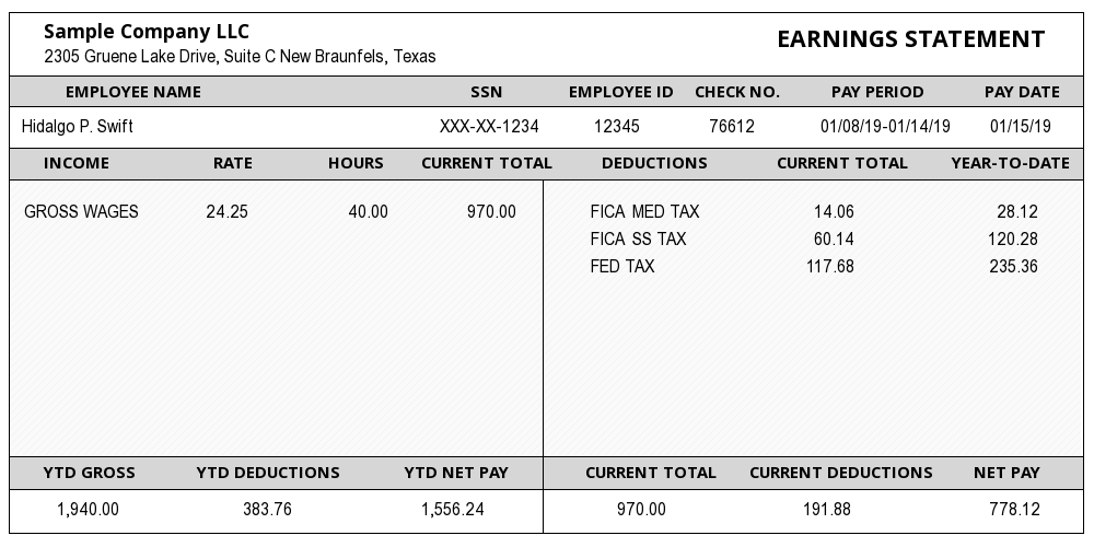 Taxes new sample paystub 2019