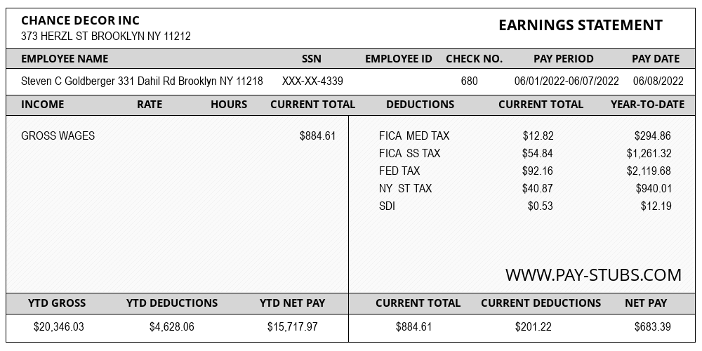 New York Sample Pay Stub Paystub Generator Pay Stubs
