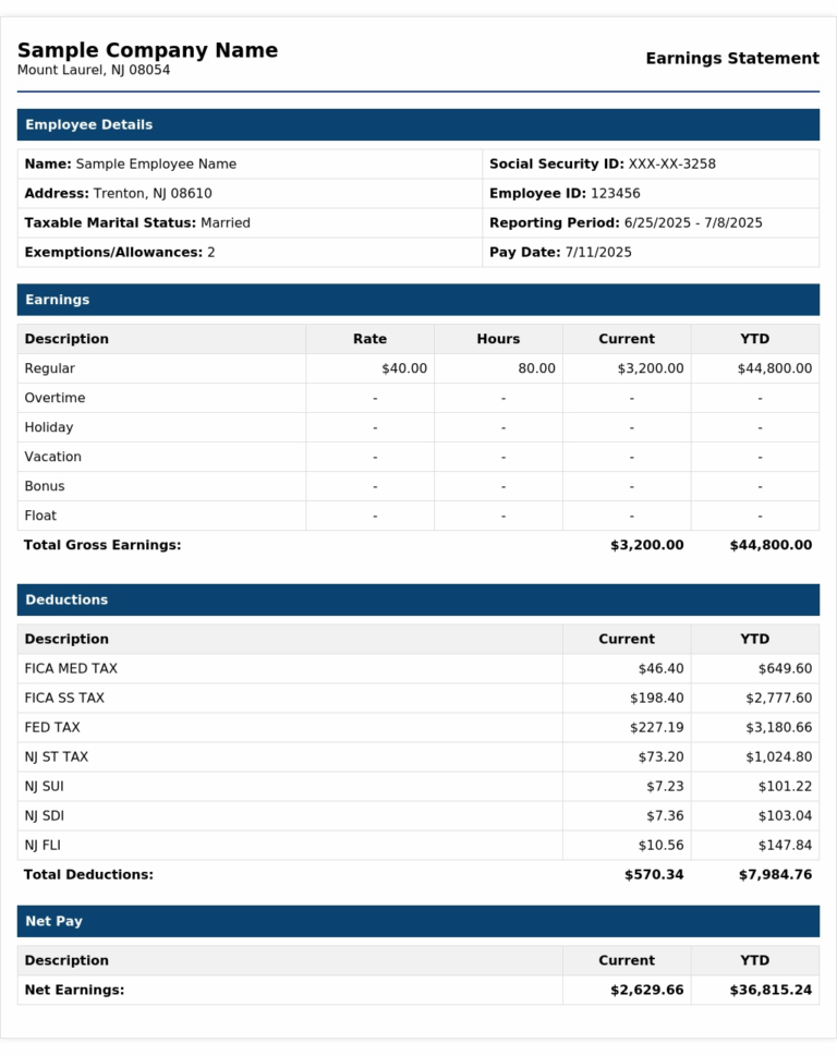 Sample Pay Stub Examples | Free Paystub Templates Online