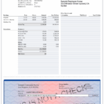 Sample Paystub Template with Pay Details and Attached Check – Los Angeles, CA